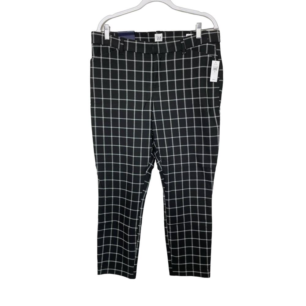 Gap Skinny Ankle Mid Rise Stretch Pants Grid Print Checkered Black White 14 NWT